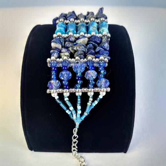 Piece #381 "Bashful Blue" Handmade Cuff Bracelet - Picture 2 of 4